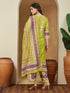 Janasya Women's Green Cotton Blend Floral Printed Pakistani Style Straight Kurta Set
